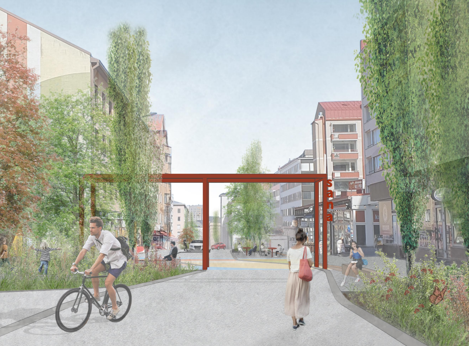 Kuvituskuva pergolarakenteesta yläkaupungilla.